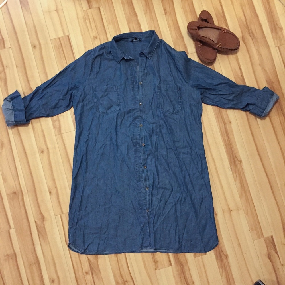 blue jeans button up waist tie dress or tunic